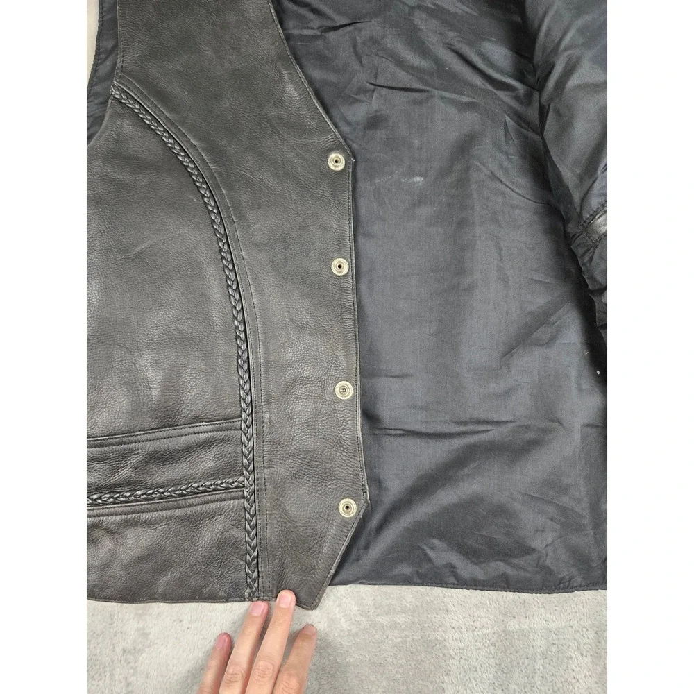 Pro-Rider Premium Leather Biker Vest Mens 50 Black Buffalo Buttons Side Lace Up